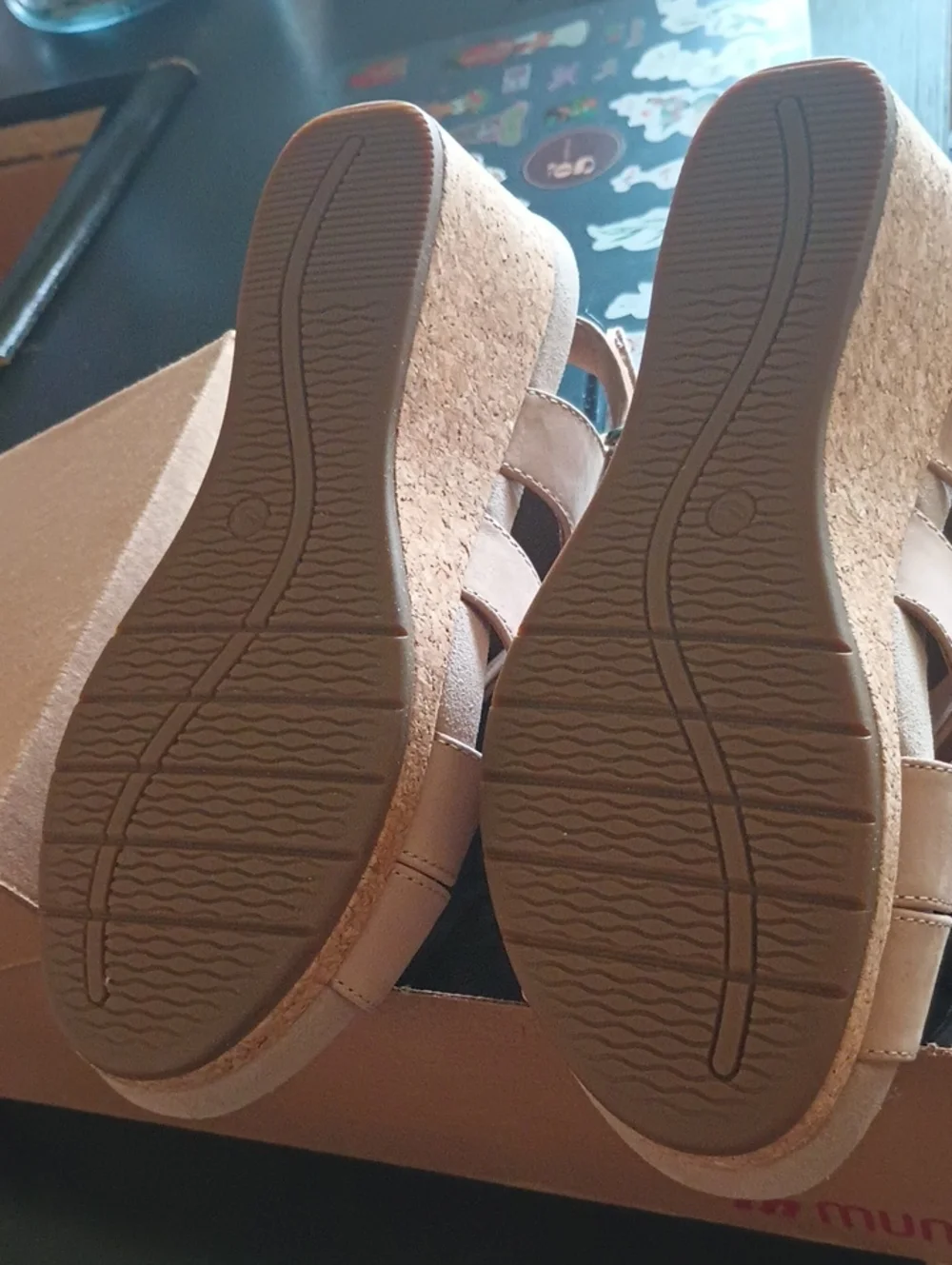 Clarks Hallie Taupe Metallic Leather Wedge Sandal